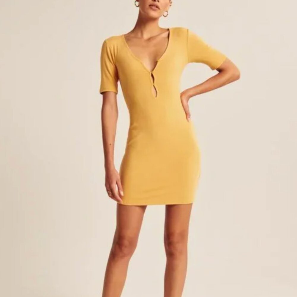 Abercrombie | NWT Triple Keyhole Knit Mini Dress in Yellow SMALL